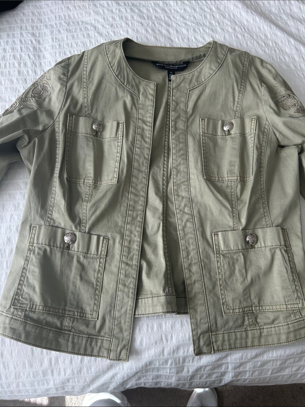 White House Black Market Embroidered Denim Jacket | Size 14, XL